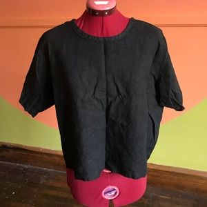 Flax Linen Cropped Tee in Black